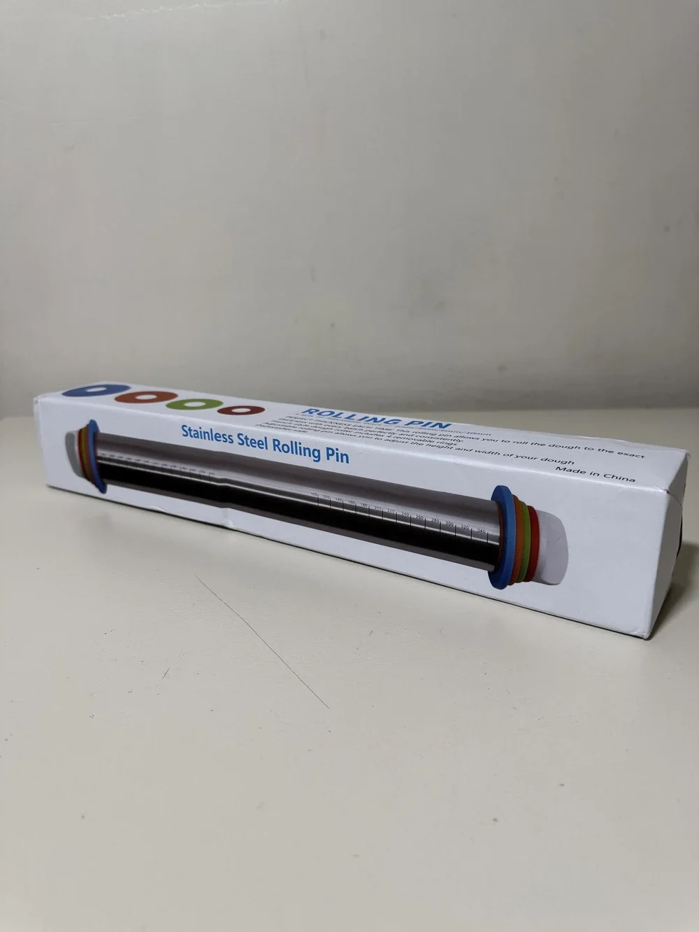 Adjustable Stainless Steel Rolling Pin 17 in 4 Thickness Discs Engraved